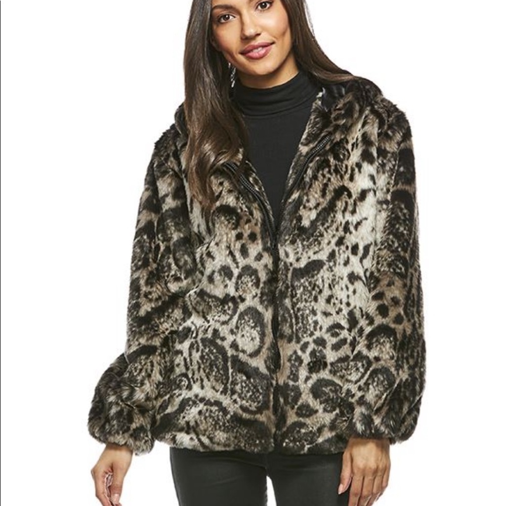 Fabulous Furs GHOST LEOPARD FAUX FUR HOODED PARKA